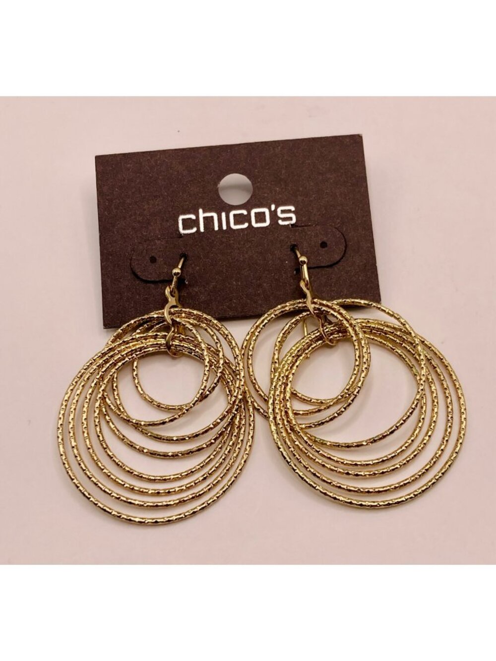 Chicos New Gold-Tone Multi-Hoop Textured Dangle Earrings -70B